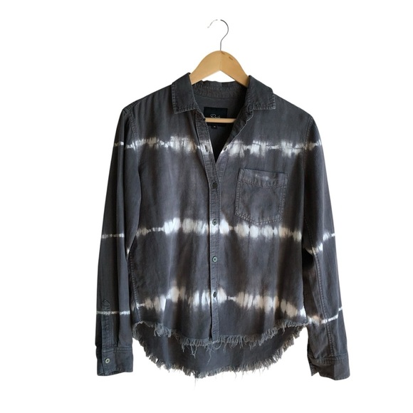 Rails Ingrid Raw Hem Casual Button Down Shirt XS Coal White Waves Grey White - Picture 11 of 15
